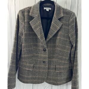 Pendelton Wool-Lambs Wool HOUNDSTOOTH Plaid 3 Button Blazer Jacket Size 12